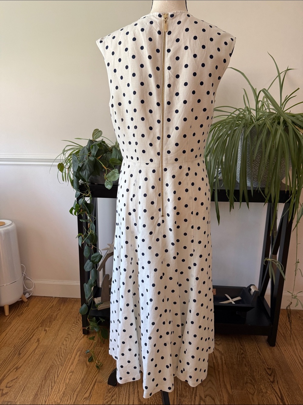 Eliza J White Maxi Dress with Navy Polka Dots - Picture 3 of 5